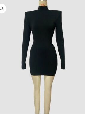 Calechie Tattoo Mini Dress with Shoulder Pads - Black